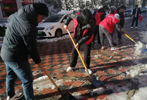 先锋办实事 劳动最光荣——我院青年学子积极参与校园扫雪除冰志愿服务活动