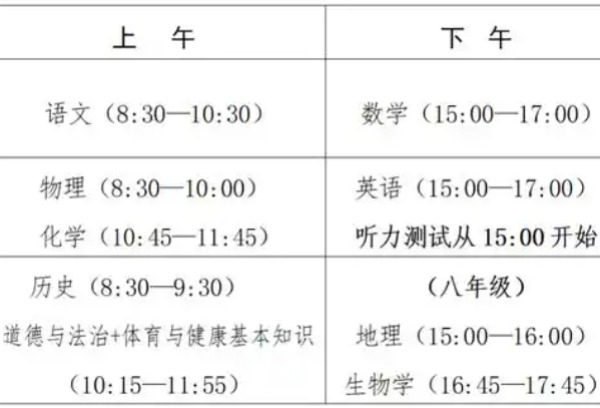 福建中考科目、时间公布