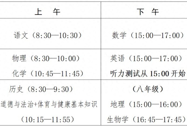福建：2025年中考省级统一考试科目和时间安排确定