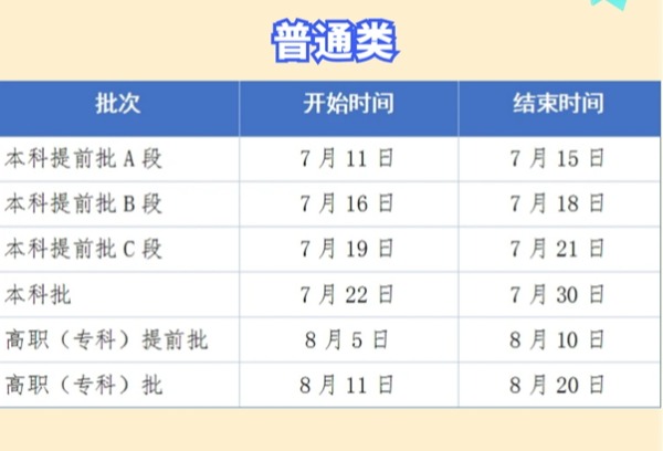 贵州：2025年普通高校招生录取时间安排